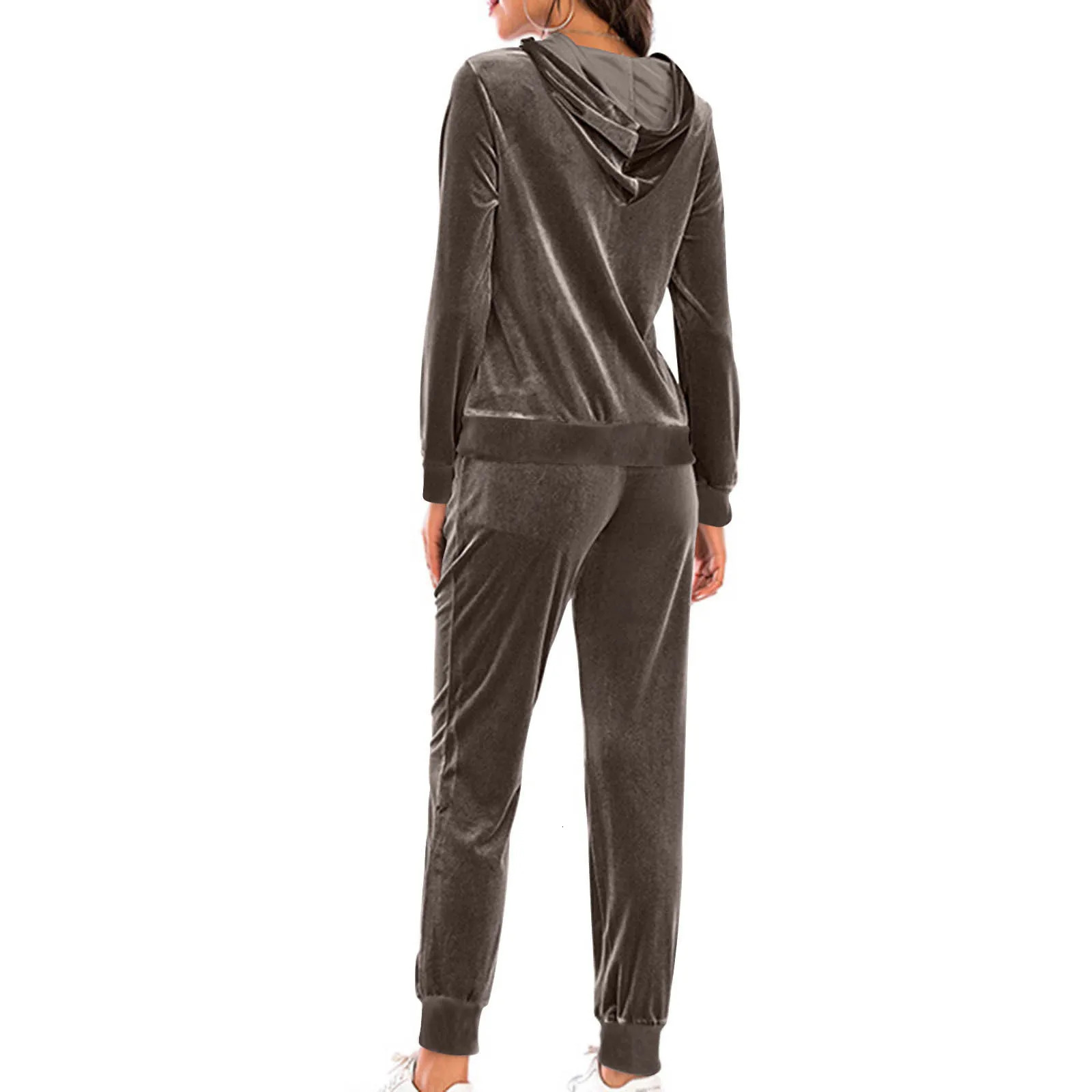2024 Autumn Velvet Tracksuit Womens 2 Piece Sweatshirt Sweatpants Set Full Zip Hoodie Sweatsuit With Pockets Casual Sportswear 241203