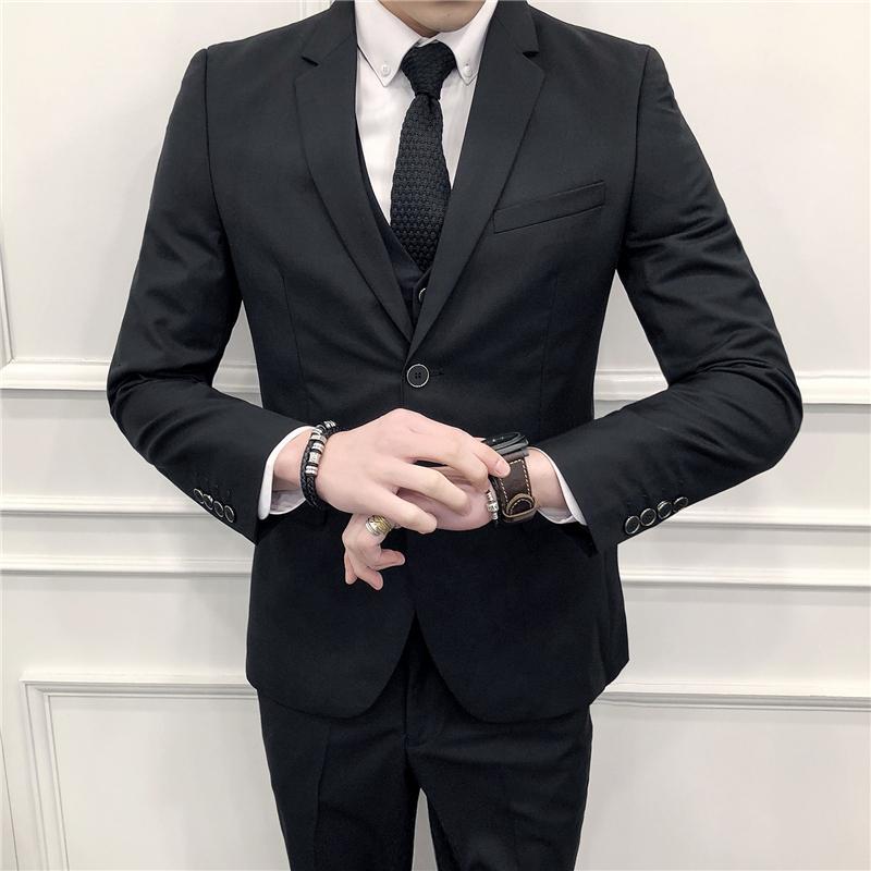 Blazer Vest Pants High-End Brand Solid Color Formal Business Office Suit Three-Piece Set Groom Wedding Show Dress Party