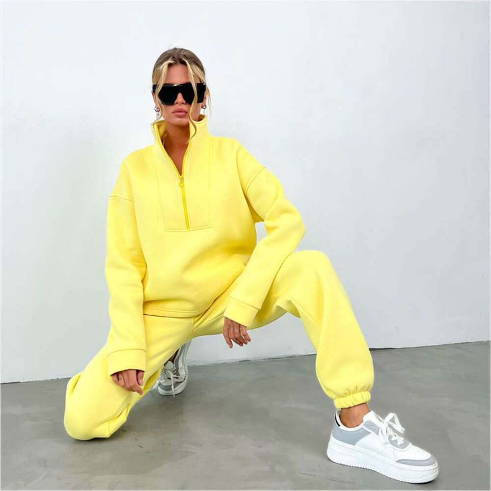Spring Autumn New Women's Long Sleeved Stand Up Collar Zipper Sports Suit Two-Piece Set Trendy Clothing Fashionable And Casual Temperament