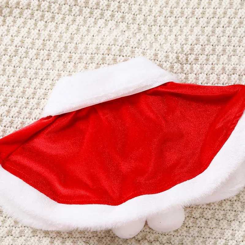 1-4T childrens and girls 2-piece Christmas clothing with contrasting color splicing collar plush ball tie shawl top elastic waist skiing set W241213