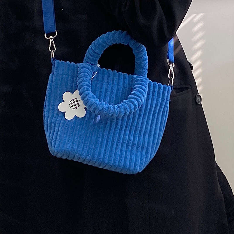 Vegetable Basket Women's Korean Edition Winter Corduroy Cute Handbag Mini Plush Diagonal Straddle Bag Trendy