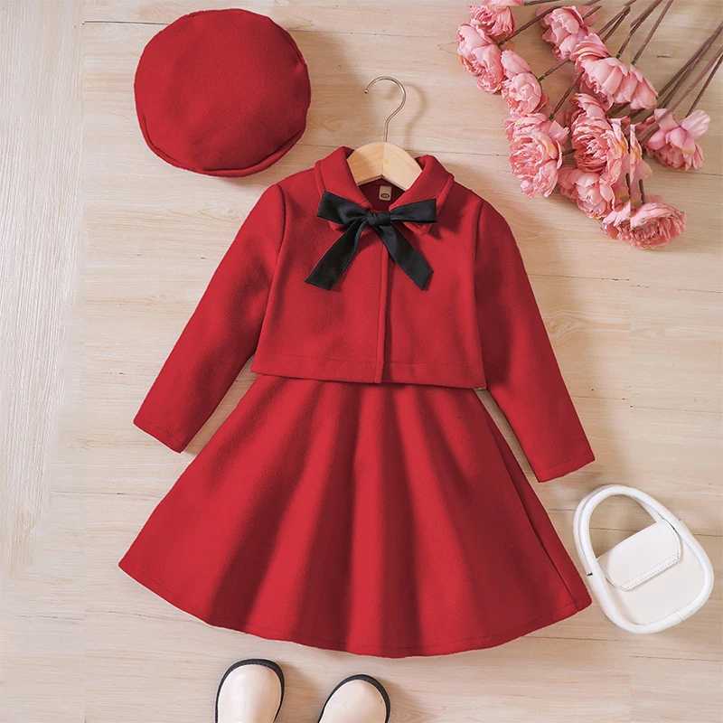 Autumn and winter childrens clothing long sleeved jacket+dress+hat 3-piece set for girls princess dress 2 3 4 5 6 8 years W241213
