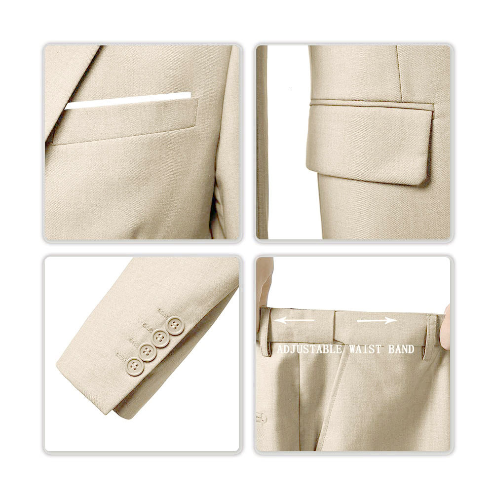 Beige Suit 3 Pieces Fashion Slim Fit Blazer Vest Pants Set Classic Formal Business Wedding Tuxedos For Men Casual Clothing