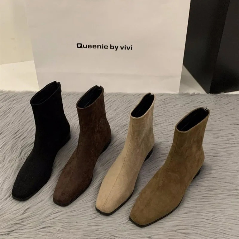 Autumn Womens Fashion Suede Ankle Boots High Quality Womens Strap Zipper Low Heel Shoes Elegant Modern Short Boots 241213