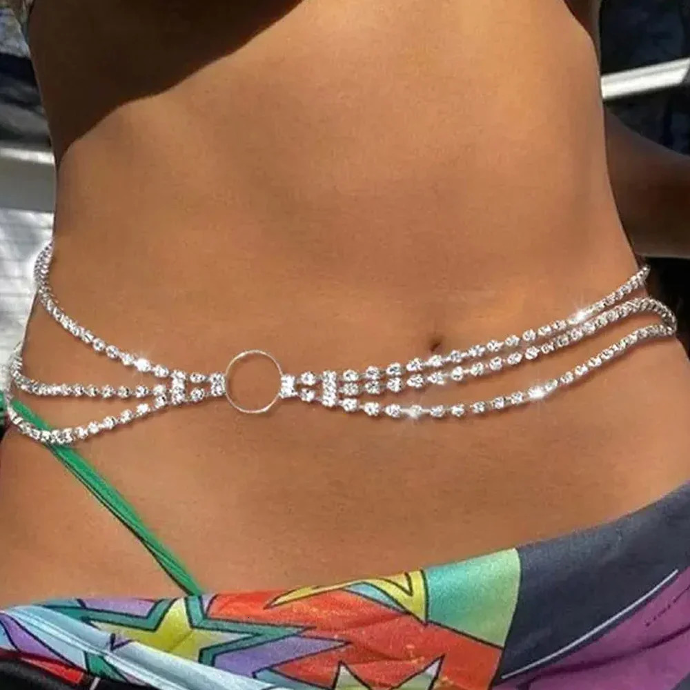 Shine Fashion Three Layer Rhinestone Waist Chain for Women Circle Beach Bikini Belly Sexy Body Jewelry 241213