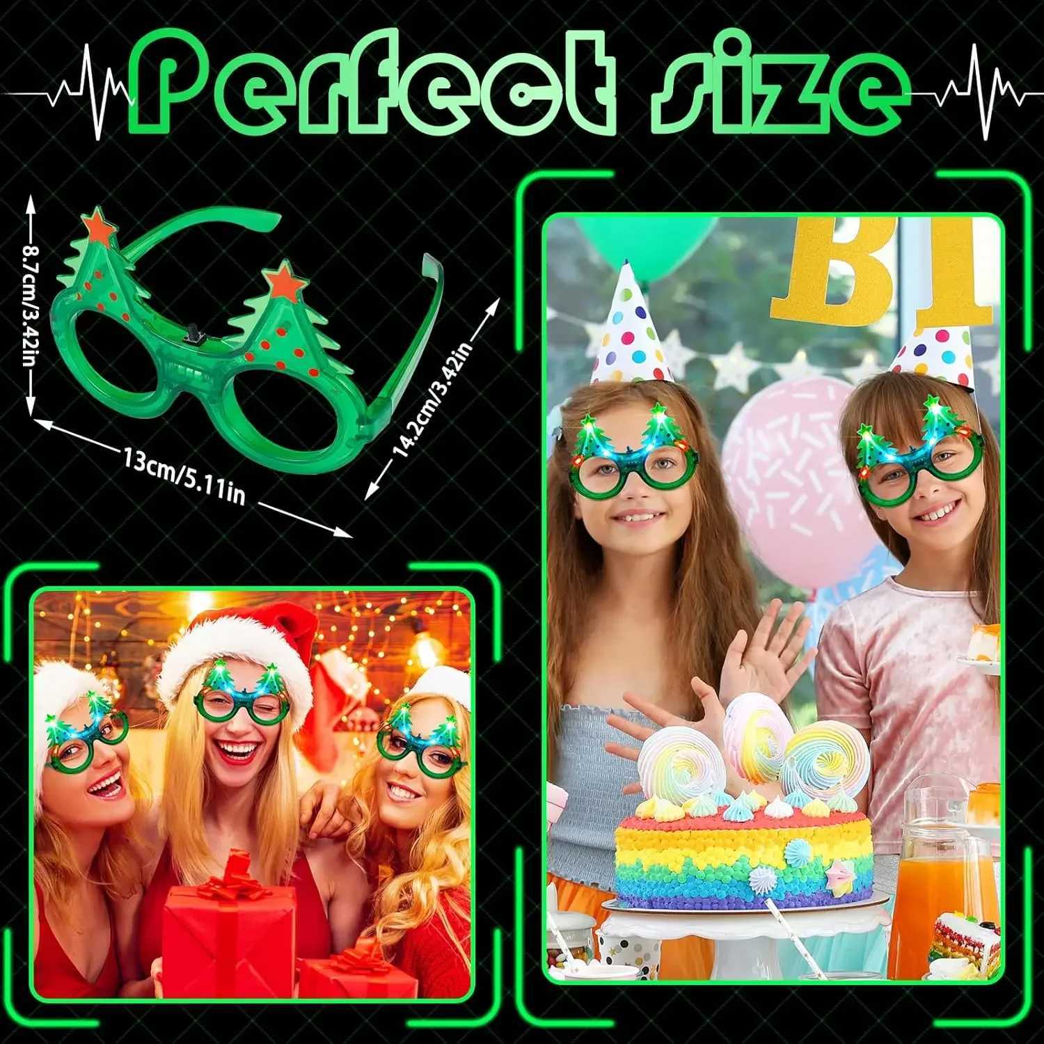 Sunglasses 8PC Christmas Light up Glasses Christmas Tree LED Sunglasses Glow in the Dark Flashing Glasses Kids Adults Christmas Party Gift H241213