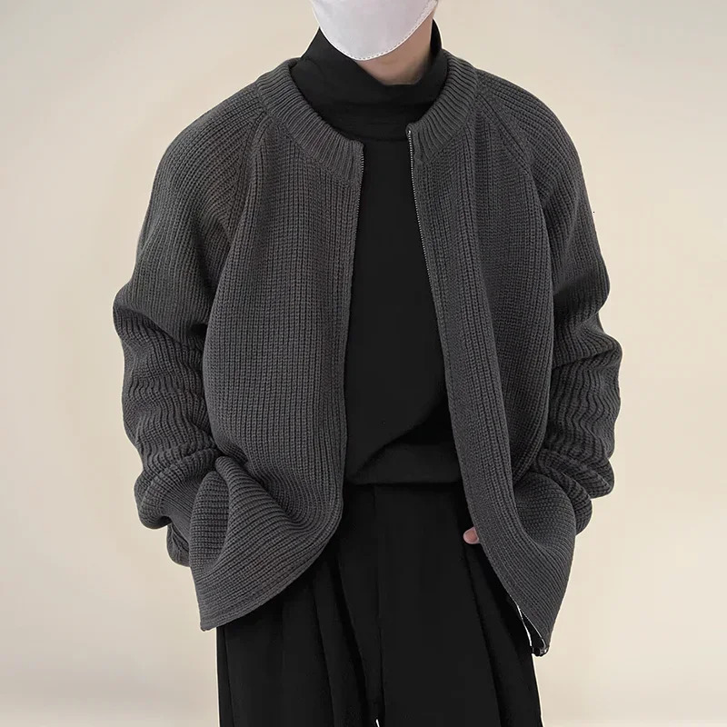 Y2K Knitted Sweater Men Spring Autumn Casual Ins Fashion Cardigan Zipper Sweaters Coats Solid Color Zip Up Jacket 241213