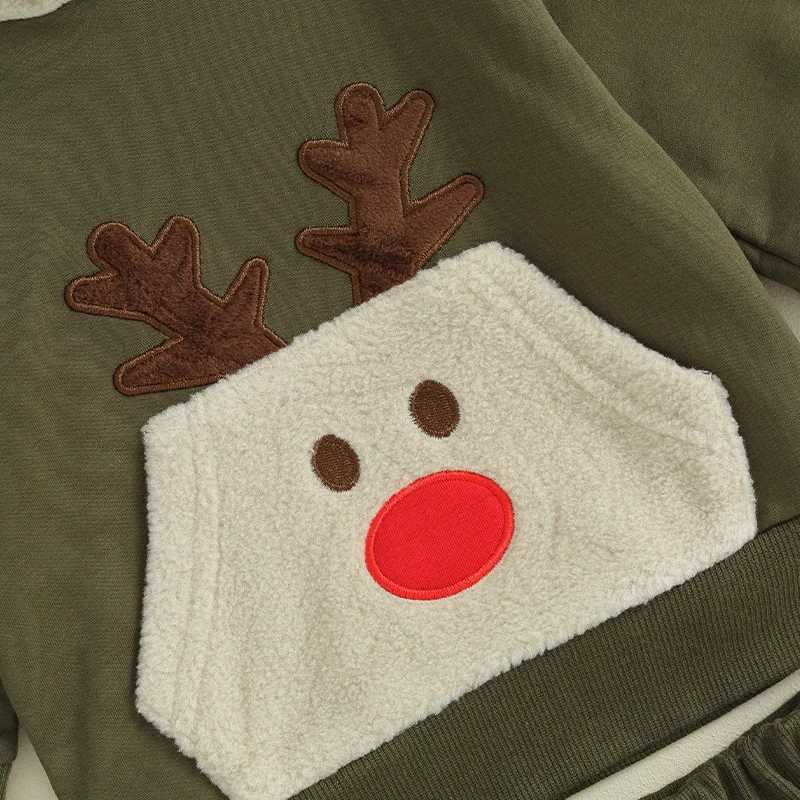 FOCUSNORM 0-3Y Toddler Baby Boys Christmas Clothes Sets Deer Print Long Sleeve Pocket Hoodies Pullover Tops Elastic Waist Pants W241213