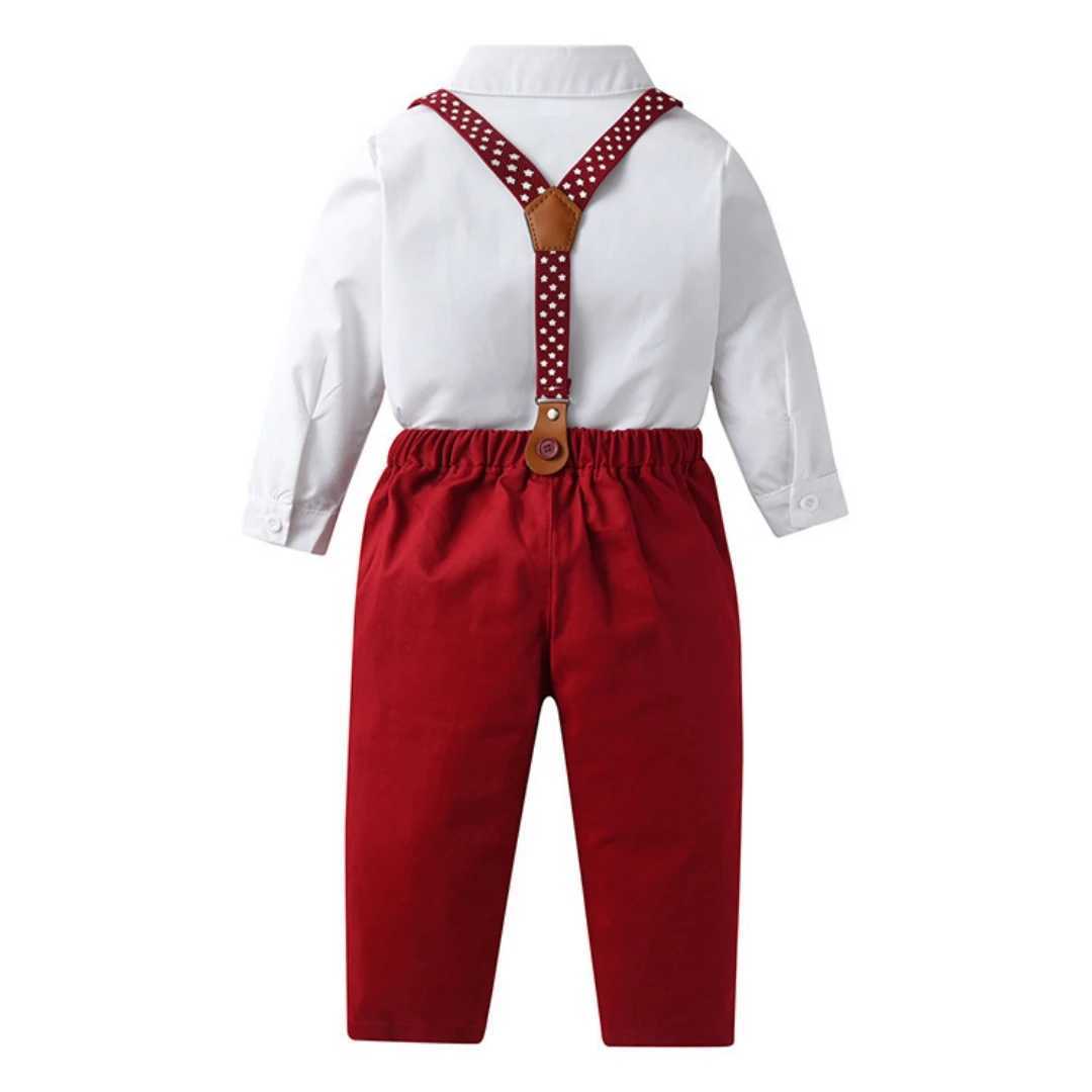Solid 4-piece mens wedding dress classic white shirt with star printed pendant set childrens autumn birthday set W241213