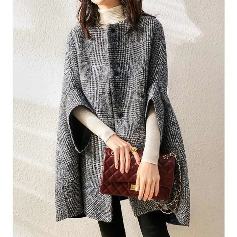 Blends Coat Autumn Women Fall Winter Wool Jacket Vintage Long Outwear Three Quarter Sleeve Elegant Mujer Thick Windbreaker 241213