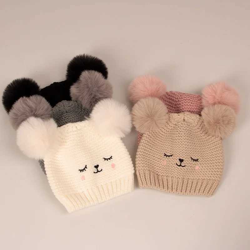 Autumn Winter Baby Hat Girls Boys Beanie Bonnet Kids Cute Double Ball Knit Hats Solid Newborn Accessories Warmer StuffXJ241213