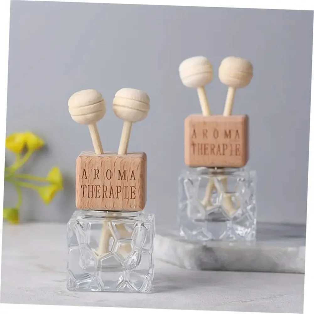 0.27oz Water Cube Air Outlet Perfume Empty Bottle Car Glass Diffuser Bottle Wooden Cap ener With Clip Vehicle Fragrance DecXJ241213