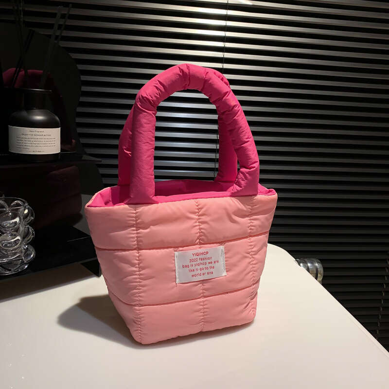 Internet celebrity hot autumn and winter space cotton bag, women's style fresh candy color handle bucket bag wholesale 2024 new casual fashion tr