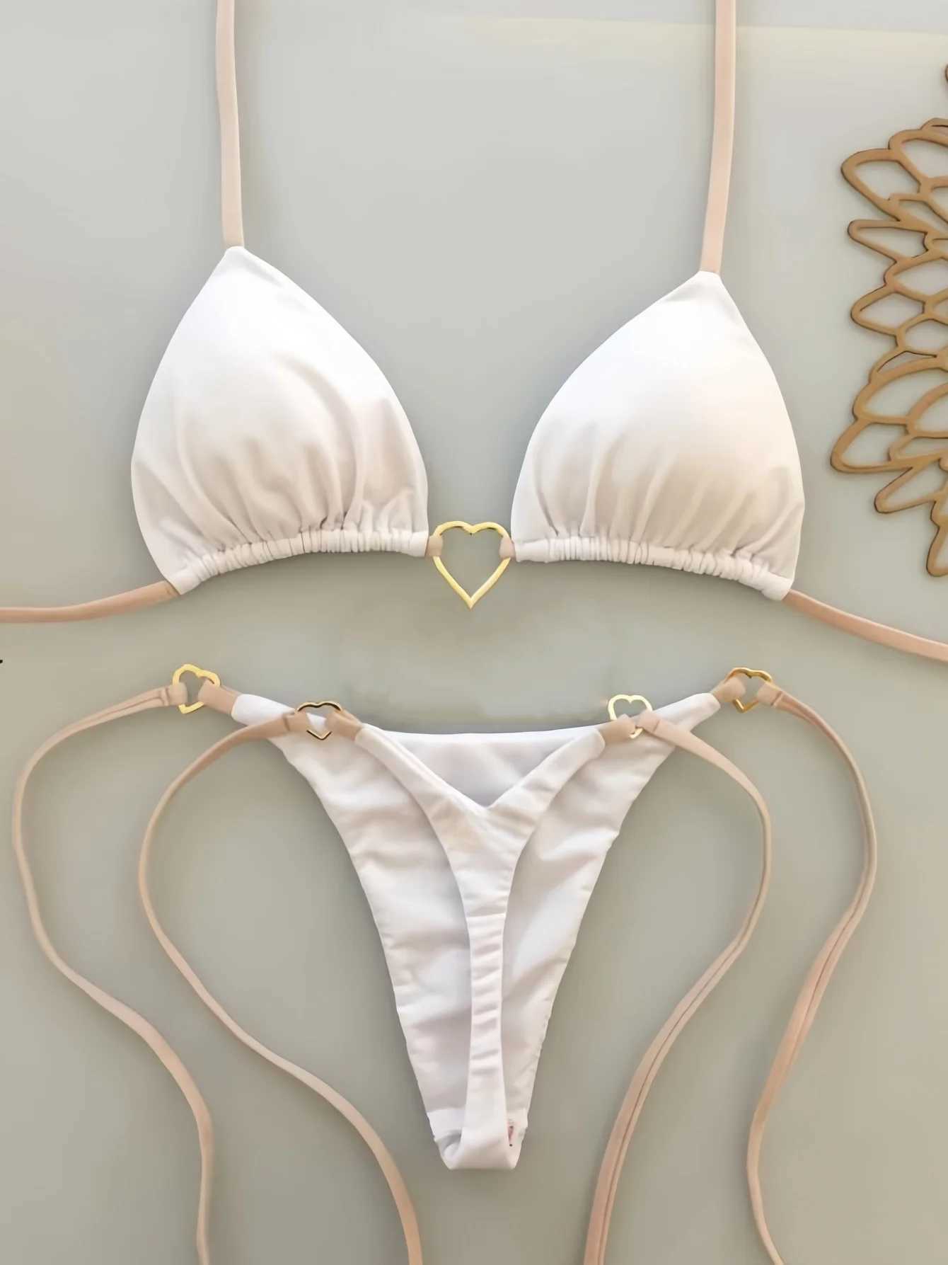2024 New Sexy Low Waisted Bikini Set Swimsuit Fa Swimwear Women Solid Strappy Beachwear Bathing Suits Brazilian biquiniXJ241212