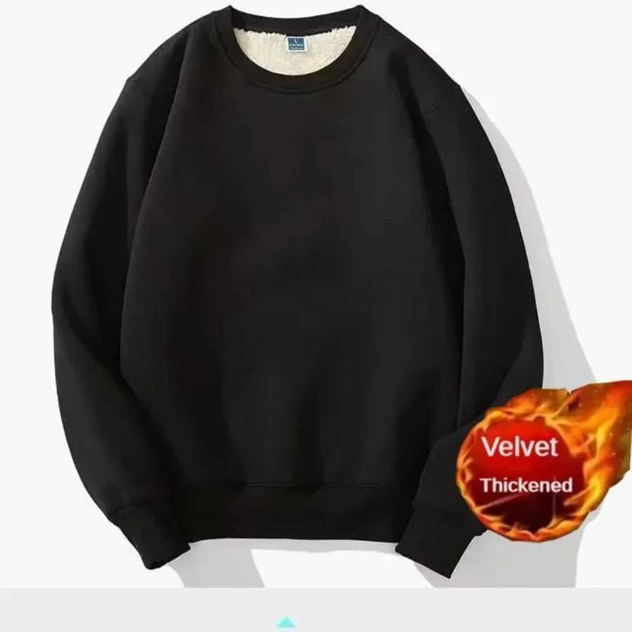 Winter Men Fleece Sweatshirts Keep Warm Underwear Casual Solid Color Pullover Lambswool O-neck Thickened Thermal Underwear Tops W241213