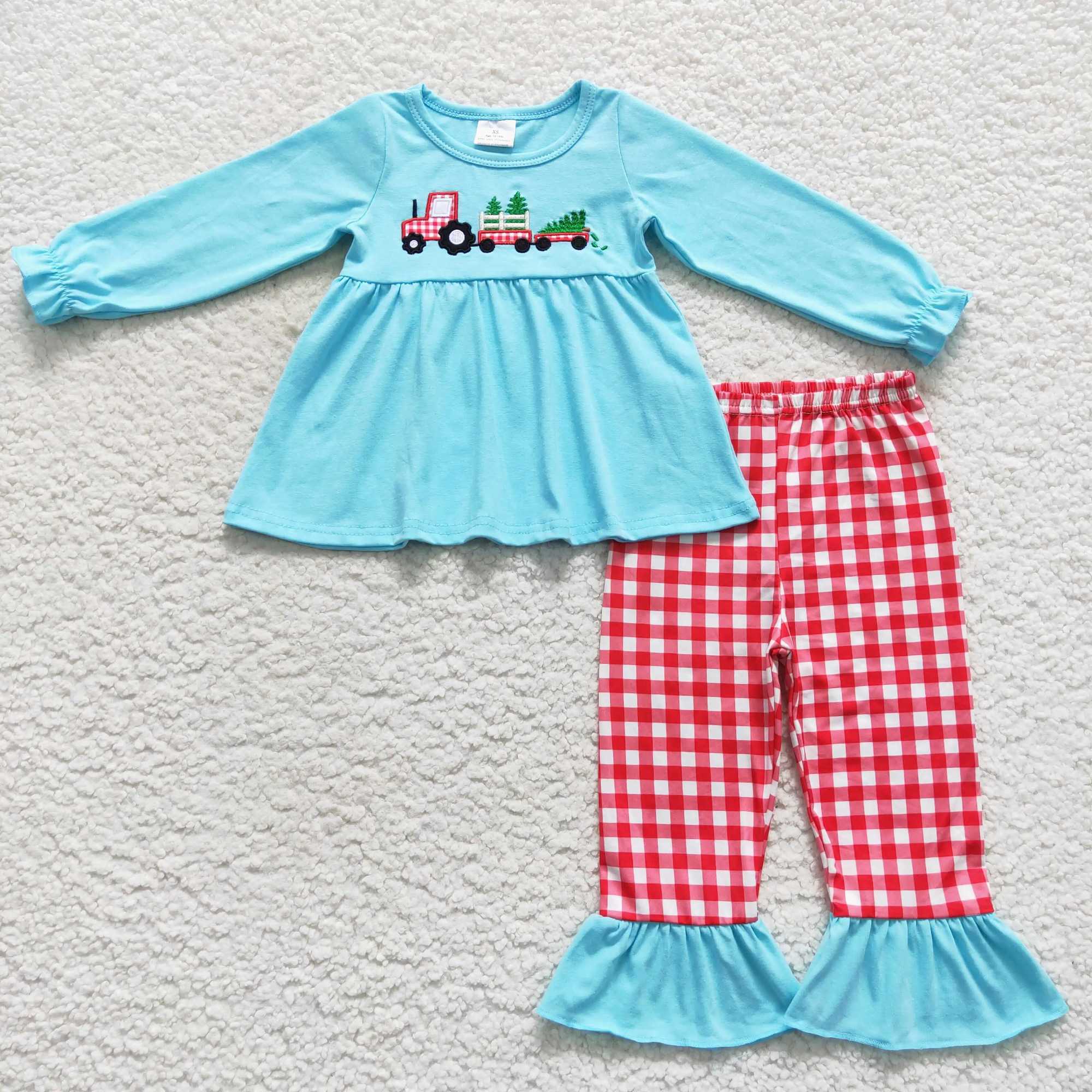 Hot selling Christmas tree long bell bottoms childrens clothing wholesale boutique clothing little girls clothing childrens clothing W241213