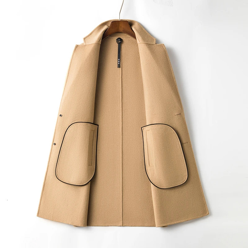 winter y high quality clothing business gentleman mens casual slim long wool coat light tan black gray 241213