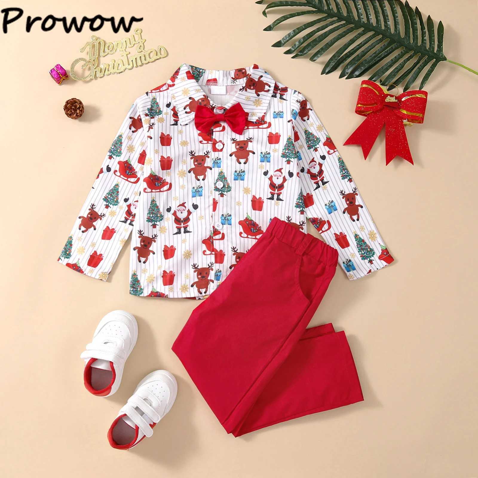 Prowow Preschool Boys Christmas Clothing Childrens Shorts/Long Sleeves Boys Shirts and Red Pants New Year Clothing Baby Children W241213