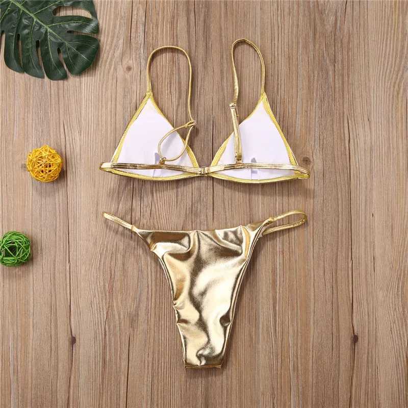 Women Bikini Sets Gold Color Sequins Bikini Set Women Swimwear Push Up Padded Swimwear For WomenXJ241212