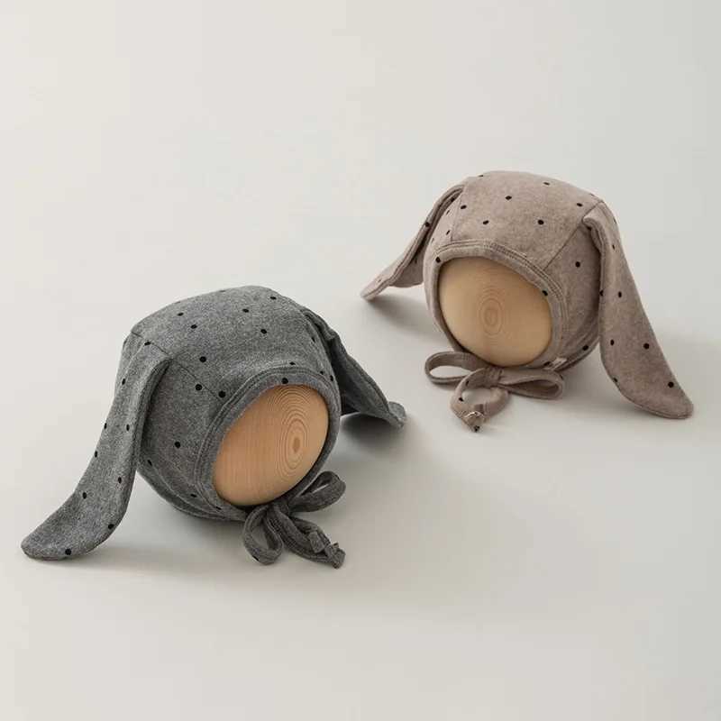 New 2024 Baby Bunny Hat Long Ears Infant Bonnet Kids Cap Newborn Beanie Dot Cotton Toddler Hats for Girls Boys 0-12MXJ241213