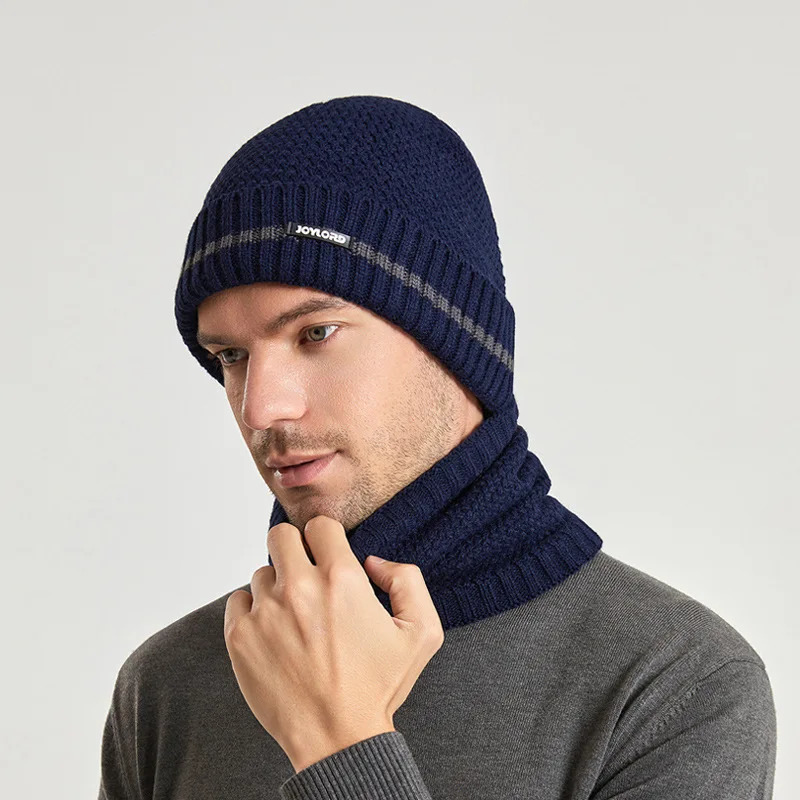 Winter Beanies Snood set knitted warm wool hat unisex casual outdoor windproof thick soft scarf hat men Balaclava women 241205