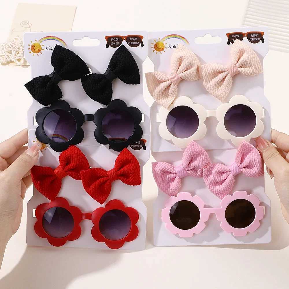 Sunglasses 3 Piece Of Childrens Bow With Hair Clip Sunglasses Set Cute UV Eye Protection Toy Suite H241213