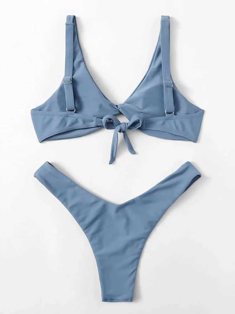 OIINAA Bathing Suit Women Solid Sexy Swimsuit Bow Tie Drawstring Lace Up Summer Bikini Set Two-pieces Beachwear Thong BiquinisXJ241212