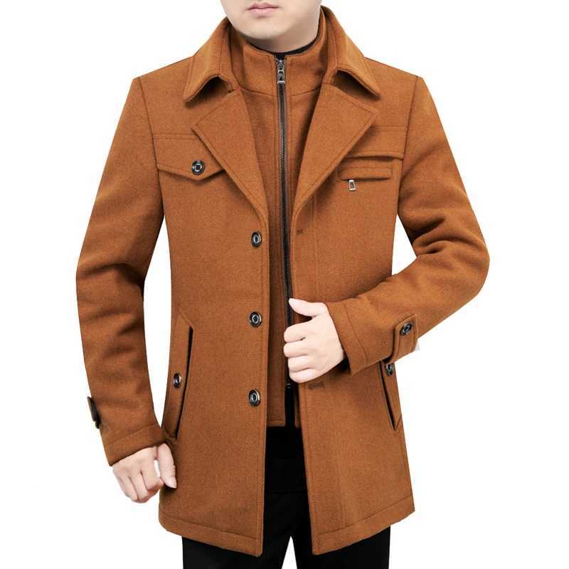 New Men Wool Coat High Quality Solid Mens Blends Woolen Coat Male Trench Jacket Casual Overcoat Autumn Winter Thick WindbreakerXJ241212