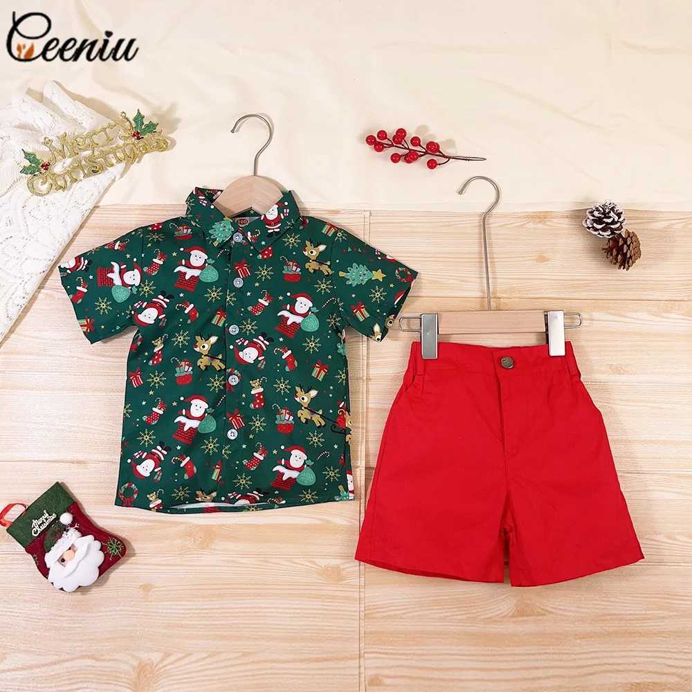 Ceeniu 0-5Y Childrens Christmas Clothing Set Christmas Printed Shirt+Red Shorts Childrens New Year Clothing Boys Christmas Clothing W241213