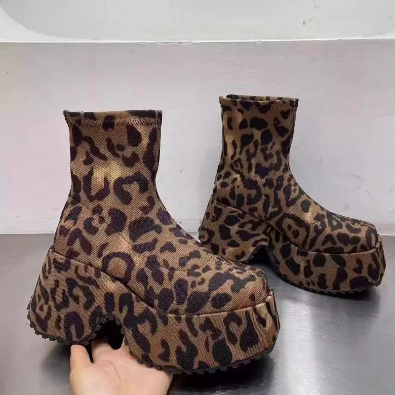 Super High Heels Platform Womens Ankle Boots Fashion Winter Shoes Classic Round Toes Elegant Womens Walking Non slip Botas 241213