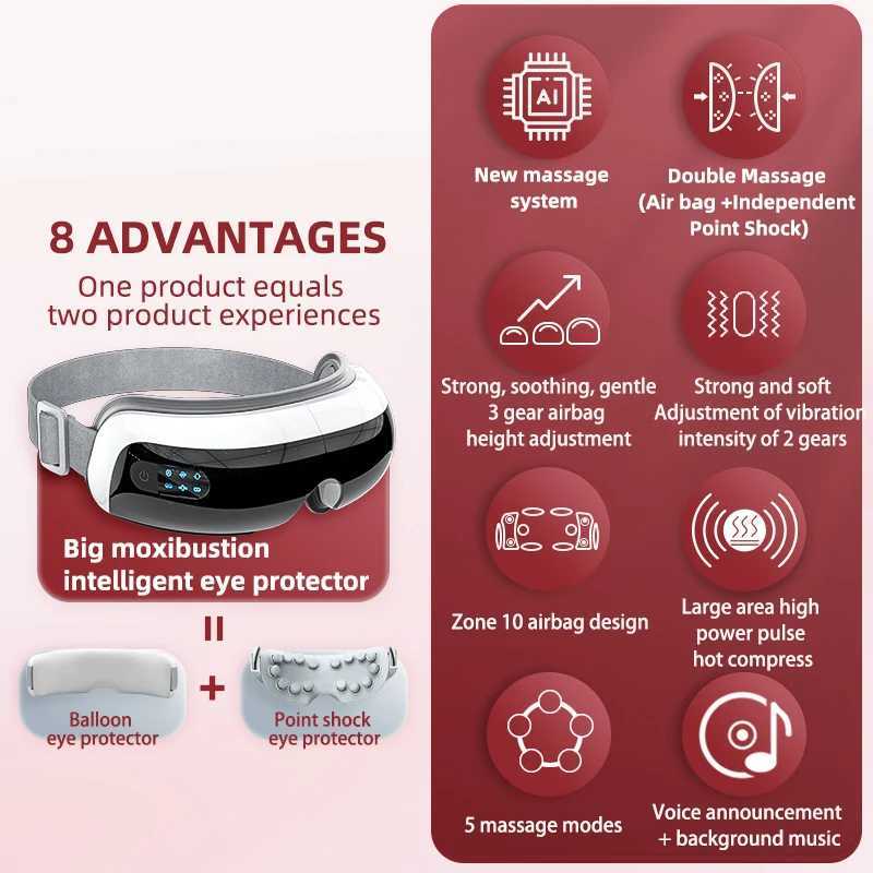 4D music electric eye massager hot compressed air bag pressure vibration massage eye care instrument relieves fatigue improves sleep W241213