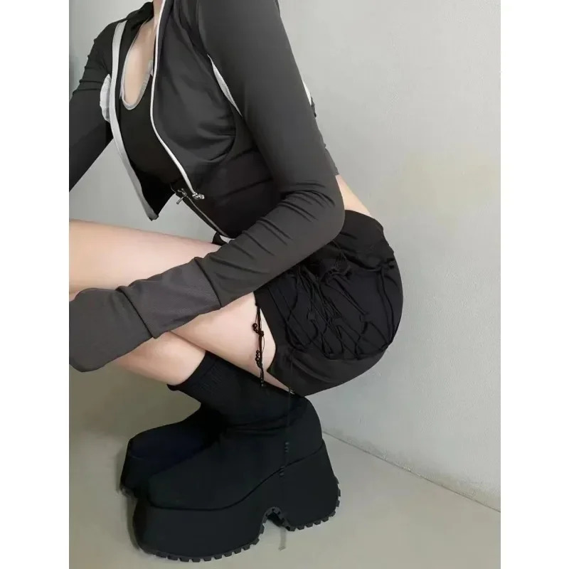 Socks boots womens hidden wedge platform womens casual shoes autumn wedge womens knitted short ankle boots platform 11cm 241213