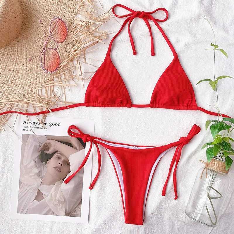 Sexy Red Micro Bikini 2024 Women Swimsuit Fa Swimwear Thong Bikinis Set Brazilian Beach Wear Bathing Suit Strings BiquiniXJ241212