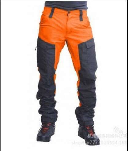 Color Blocked Men's Slim Fit Outdoor Sports European And American Fashion Motorcycle Casual Multi Pocket Workwear Pants Fashionable Quality Class