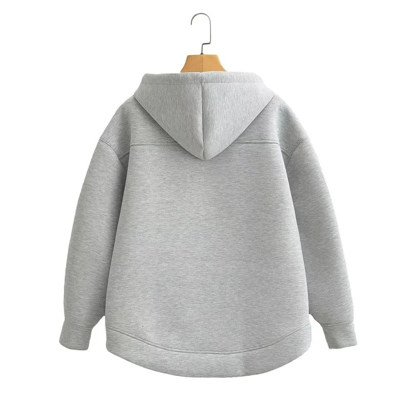 Winter Womens Zipper Hoodie High Street Unisex Double Pocket Oversized Loose Sweater Top 241211