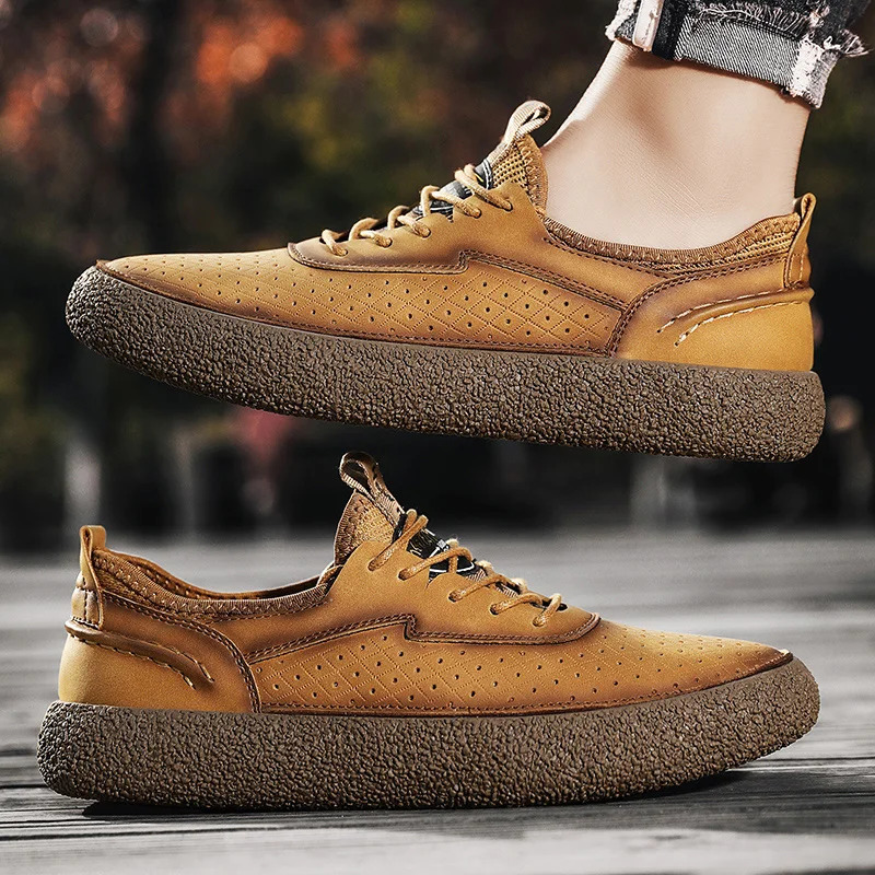 Mens sports shoes comfortable classic outdoor leisure skateboarding shoes mens fashionable non slip genuine leather skateboarding shoes 241213