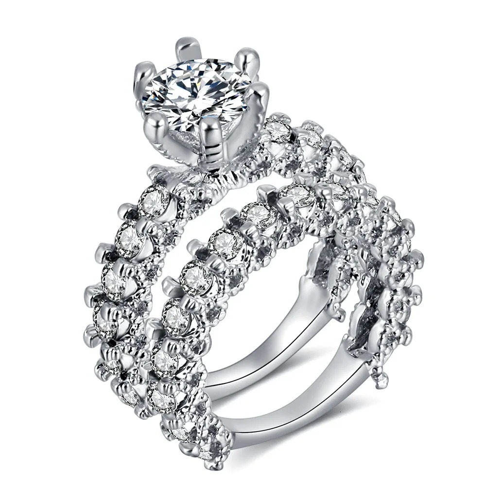 IPARAM Elegant Zircon Ring Jewelry Silver Engagement Womens Wedding Set Fashion Crystal 241210