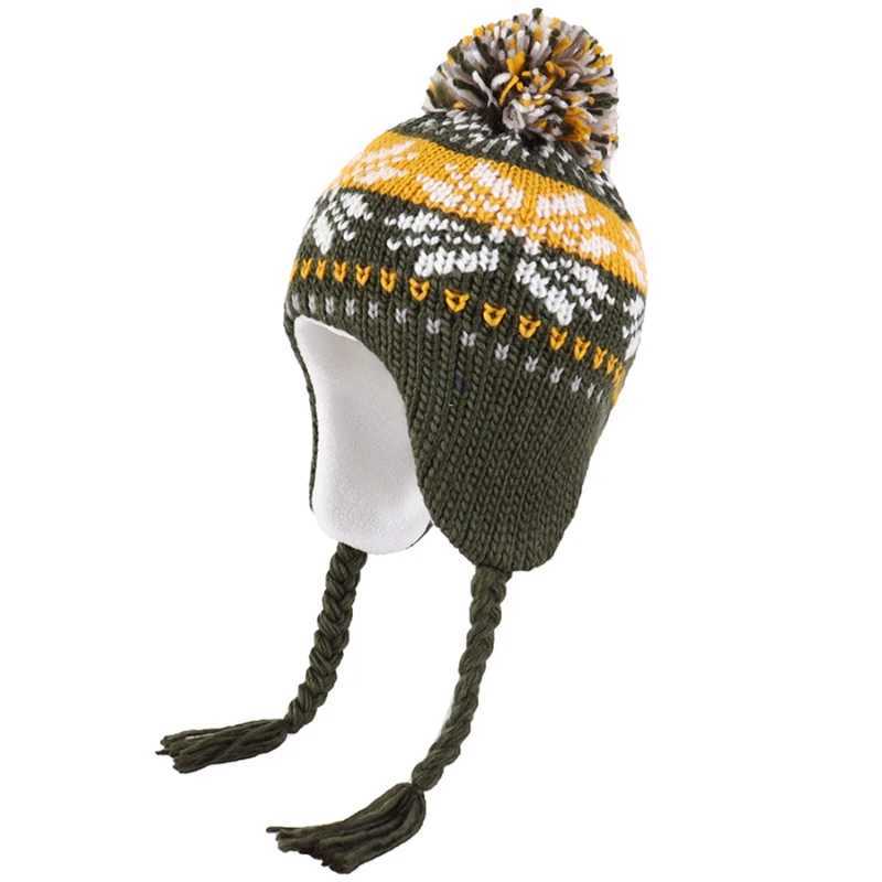 Snowflake Knitted Hat for Women Outdoor Warm Ear Protection Hair Ball Hat Winter Hats for Girl Baby Caps for Girl XJ241213
