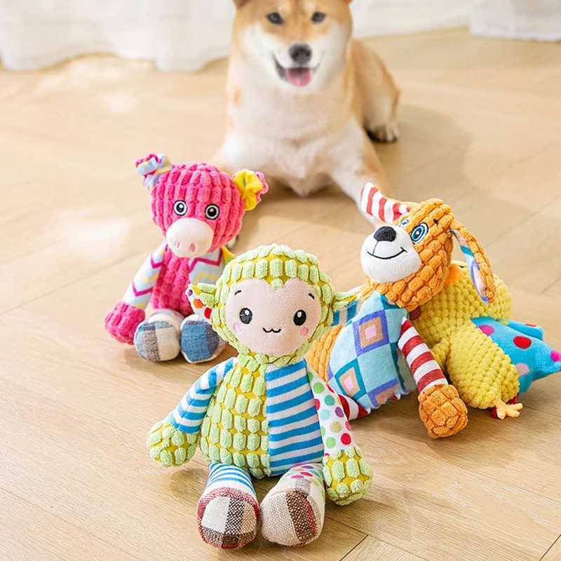 Pet plush toys cat puzzle toys cute animals bite resistant interactive squeezing pet dog teeth cleaning chewing toys pet supplies X2412132