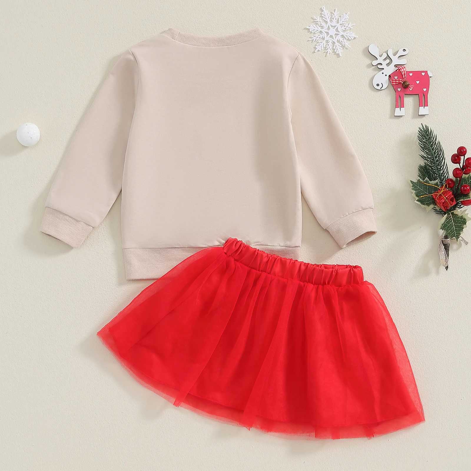 FOCUSNORM 0-4Y Little Girl Christmas Costume Set 2-piece Santa Claus printed long sleeved sweatshirt with elastic waist and thin gauze for skiing W241
