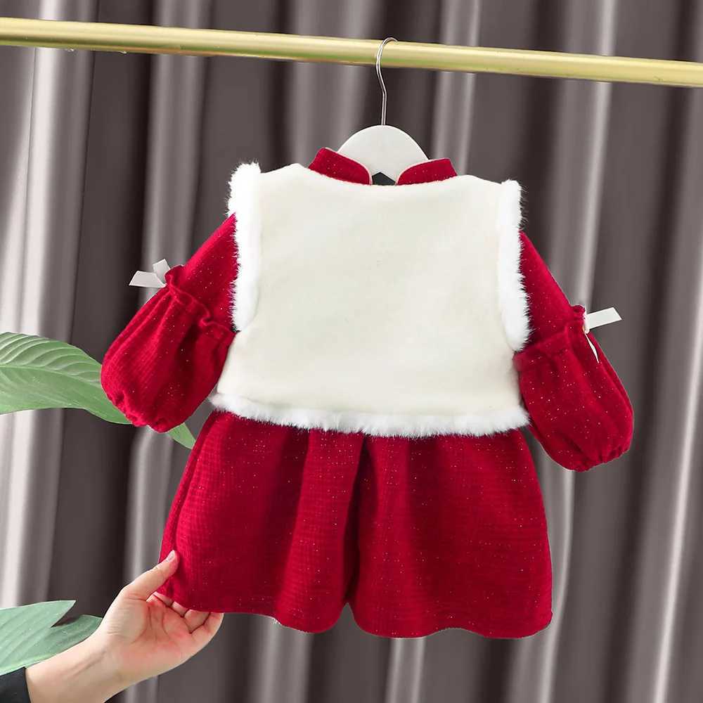 Childrens Winter New Year Thick Set Dress+Tank Top Cotton Childrens Round Neck Dragon Embroidered Tang Costume Girl China W241213