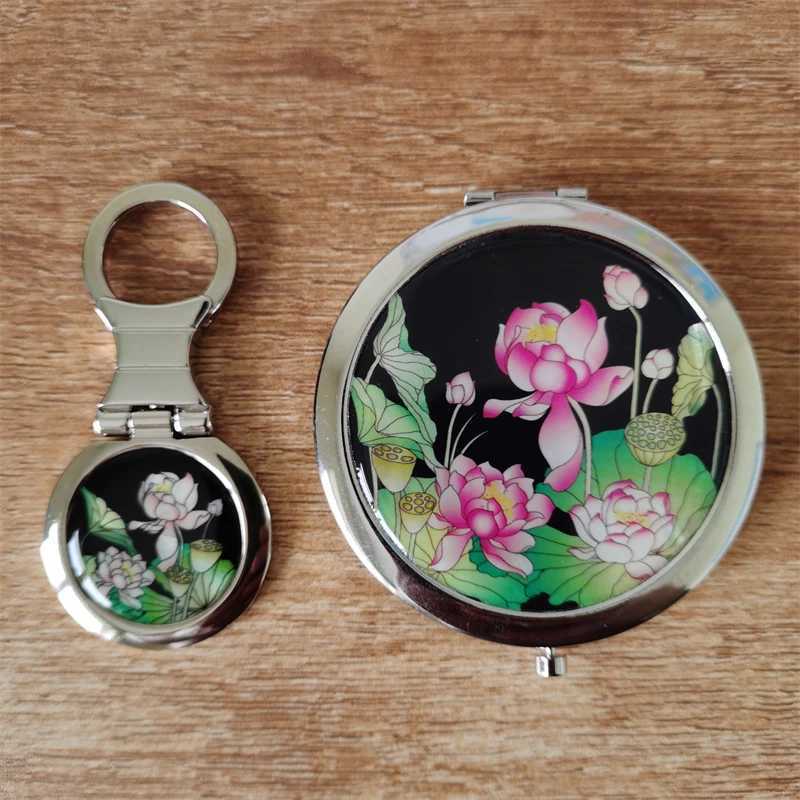 Mother of Pearl Makeup Mirror Dual Compact Folding Magnify Butterfly Flowers Design Cosmetic Purse Hand Mirror With KeychainXJ241213