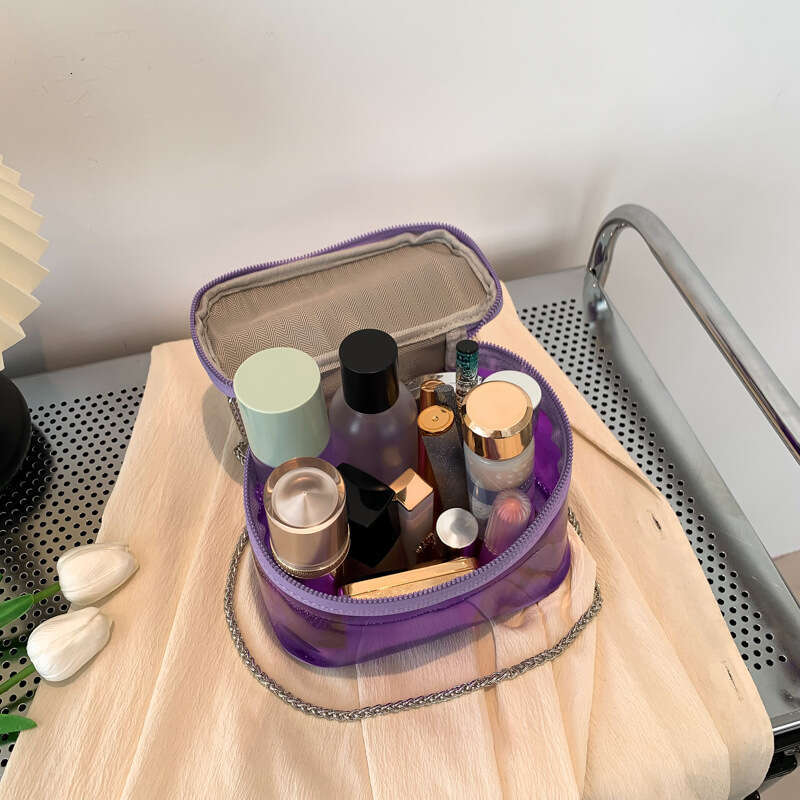 Internet celebrity transparent jelly summer niche hand-held box trendy single shoulder crossbody makeup wash bag, 2024 new item, chic and elegant clot