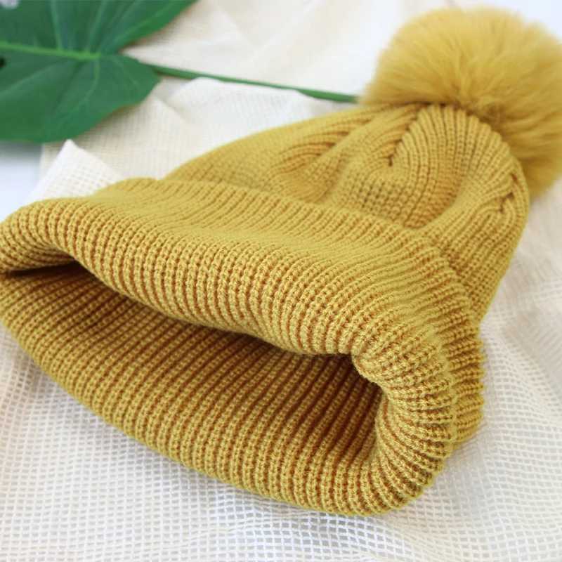 Winter New Baby Hat Solid Color Soft Warm Knitting Cute Pompom Boy Girl Hats Toddler Enfant Knitted Cap AutumnXJ241213