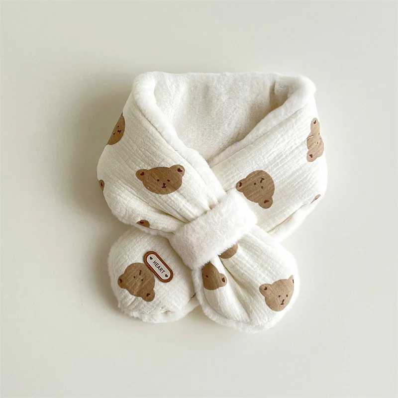 Scarves Wraps Korean Baby Winter Scarfs for Girls Boys Bear Fleece Children Neck Warmer Cross Warm Kids Scarves Baby Accessories 1-6Y H241213