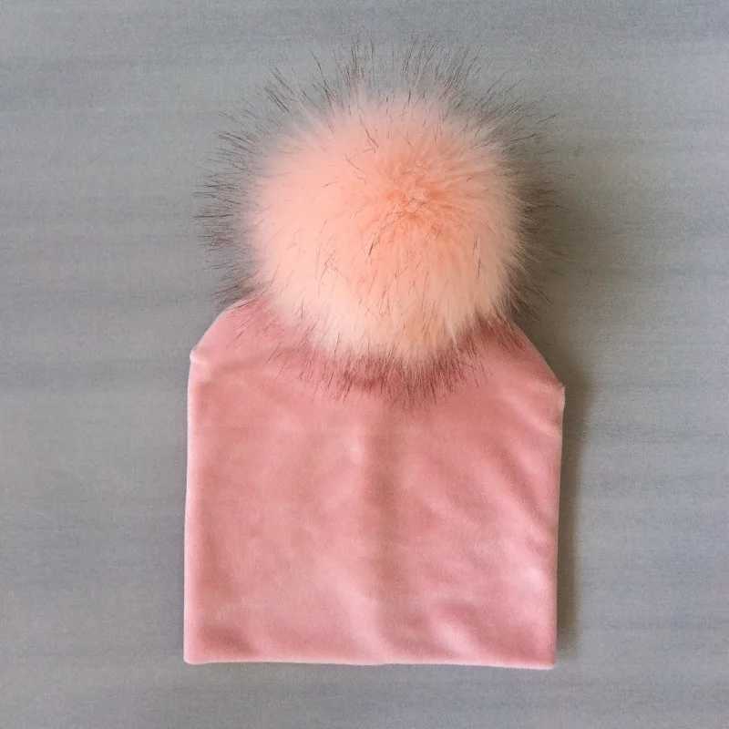 Autumn Winter Kids Girls Solid Velvet Hat With Pompon Baby Beanie Pompom Cap Childrens AccessoriesXJ241213