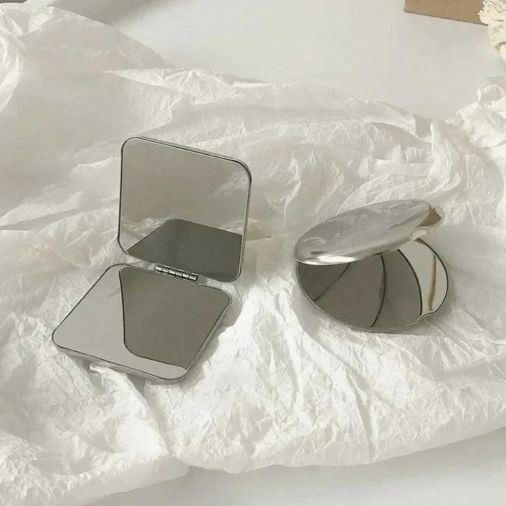 1pc Portable Women Stainless Steel Makeup Mirror Hand Pocket Folded-Side Cosmetic Make Up Mirror Small Various ShapesXJ241213
