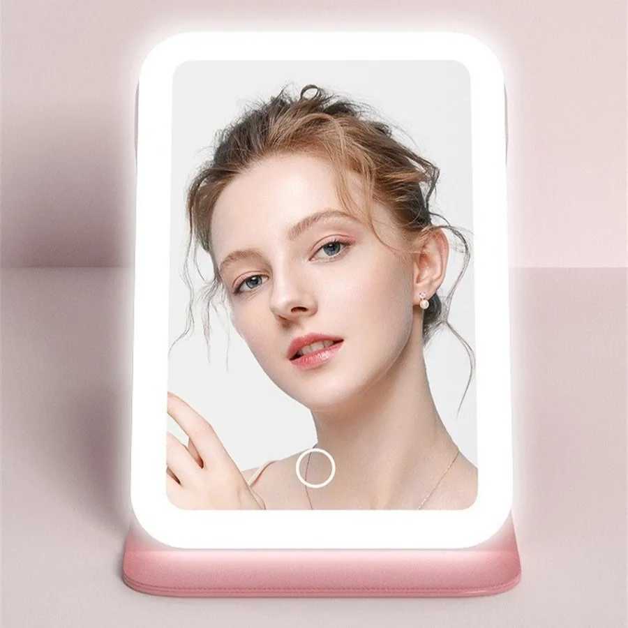 Makeup mirror Folding makeup mirror 1 piece portable LED mirror with ring light three-color light self-standing makeup mirrorXJ241213