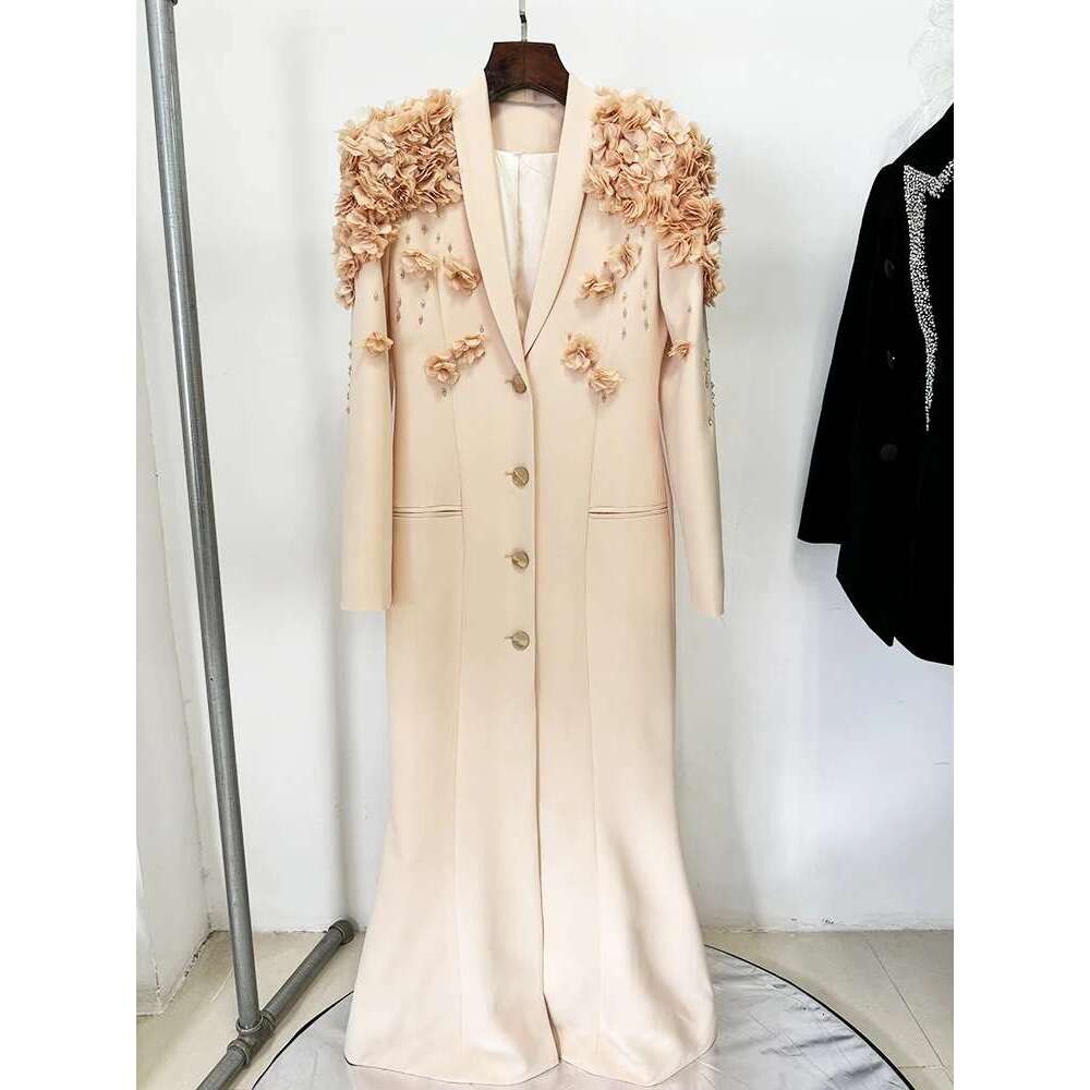 Ladies' Suit HIGH QUALITY Newest Fashion Designer Maxi Dresses Women's Sleeve Stunning Wers Appliques Beaded Long Dress