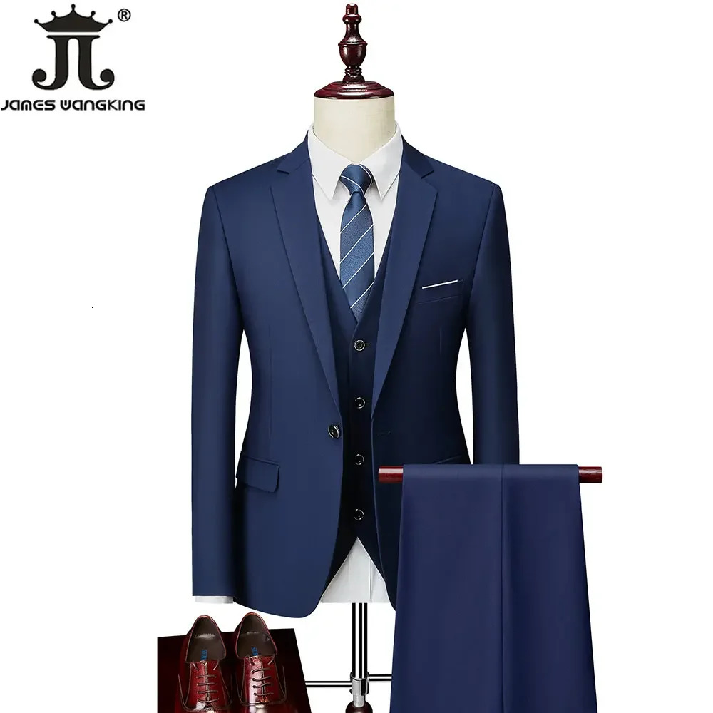 M-6Xl 15 Colors ( Jacket+Vest+Pants ) Formal Business Office Men's Suits Groom Wedding Party Dress Solid Color Suit